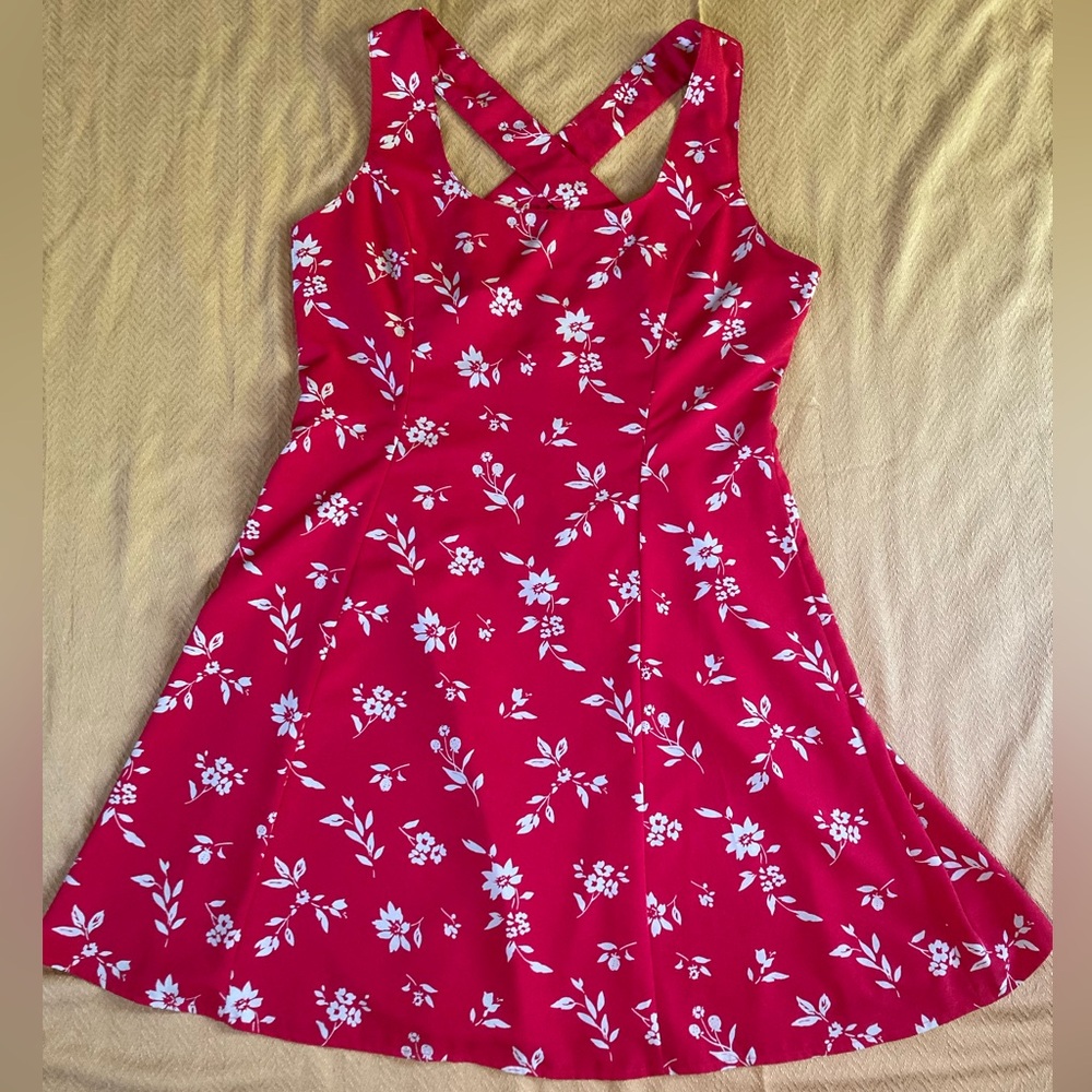 Newport News Red Floral Cross-Back Mini Dress